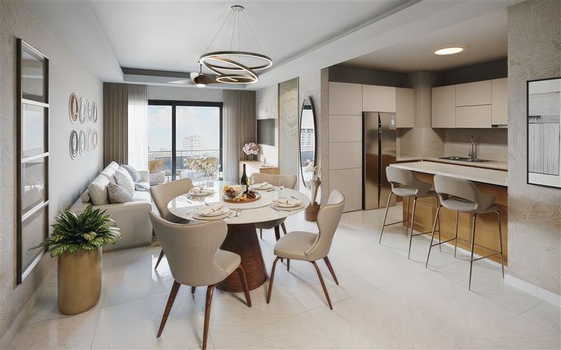 Cocina abierta de un apartamento modelo