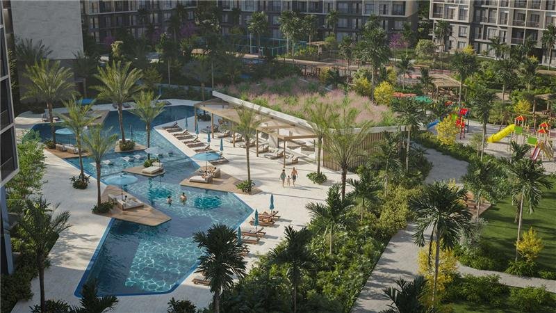 Piscinas de un proyecto residencial en Boca Chica