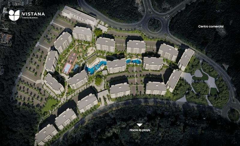 Vista aérea del conjunto residencial Vistana Costa Blanca